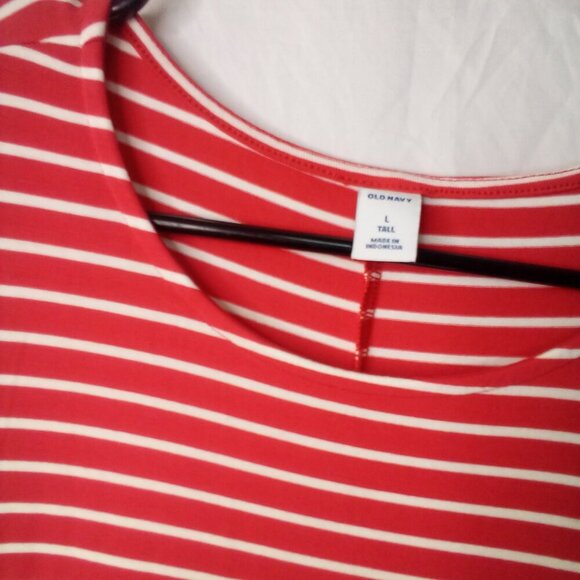 Old navy Dress Women L Tall Long Sleeve Soft Stretch Stripe Red White - Picture 9 of 14